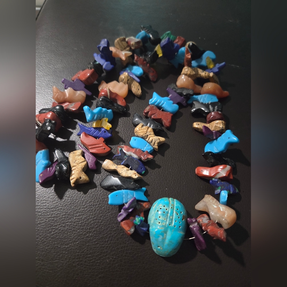 Multicolor Stone Fish Bead Necklace for Fish Lovers